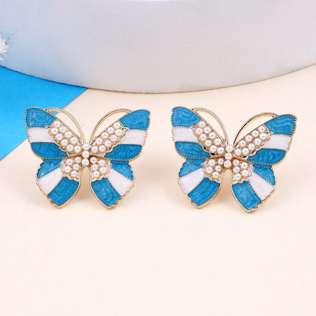 Blue Butterfly Crystal Stud Earrings