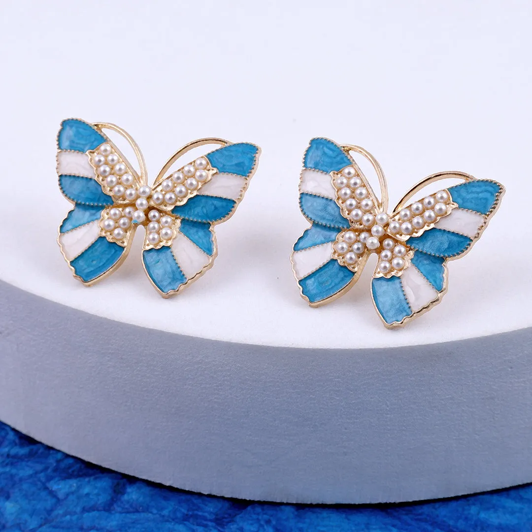 Blue Butterfly Crystal Stud Earrings