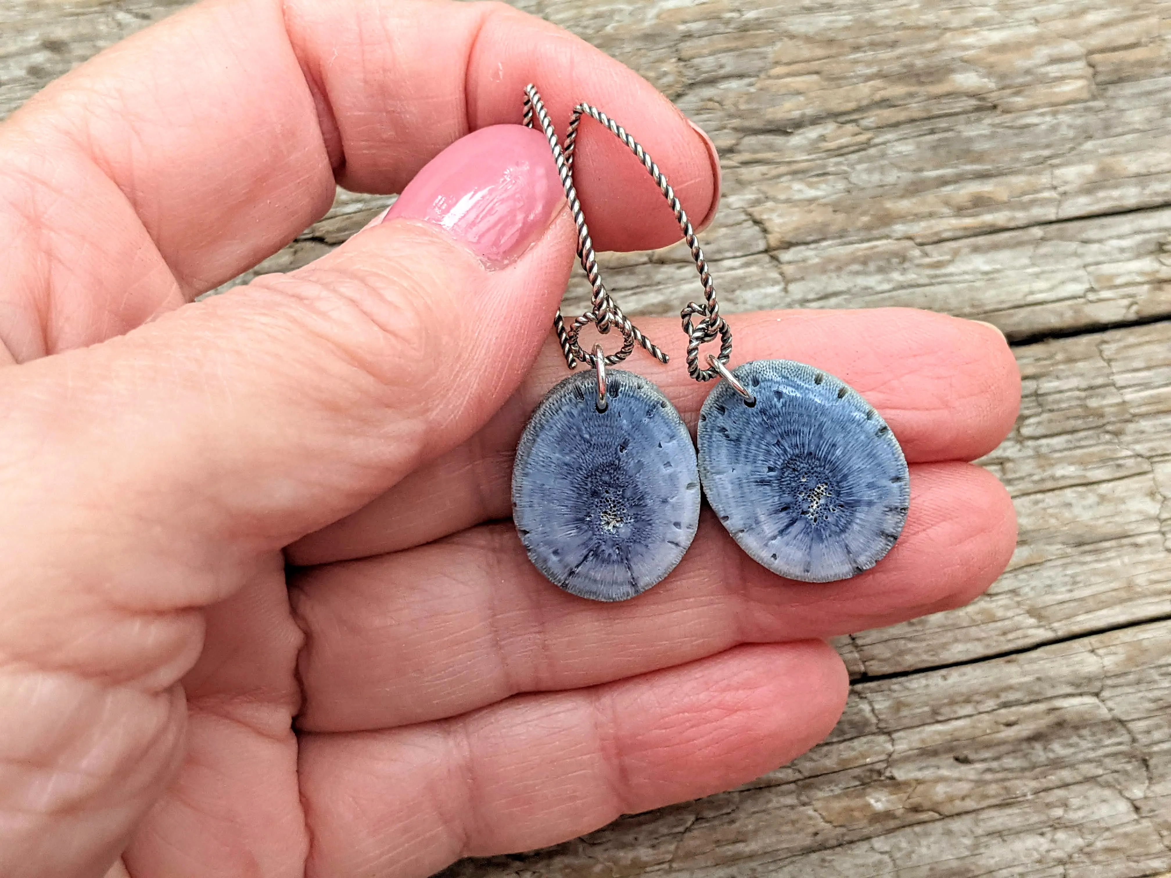 Blue Fossil Coral Earrings