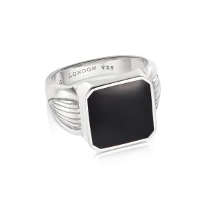 Bold Black Enamel Signet Ring Sterling Silver