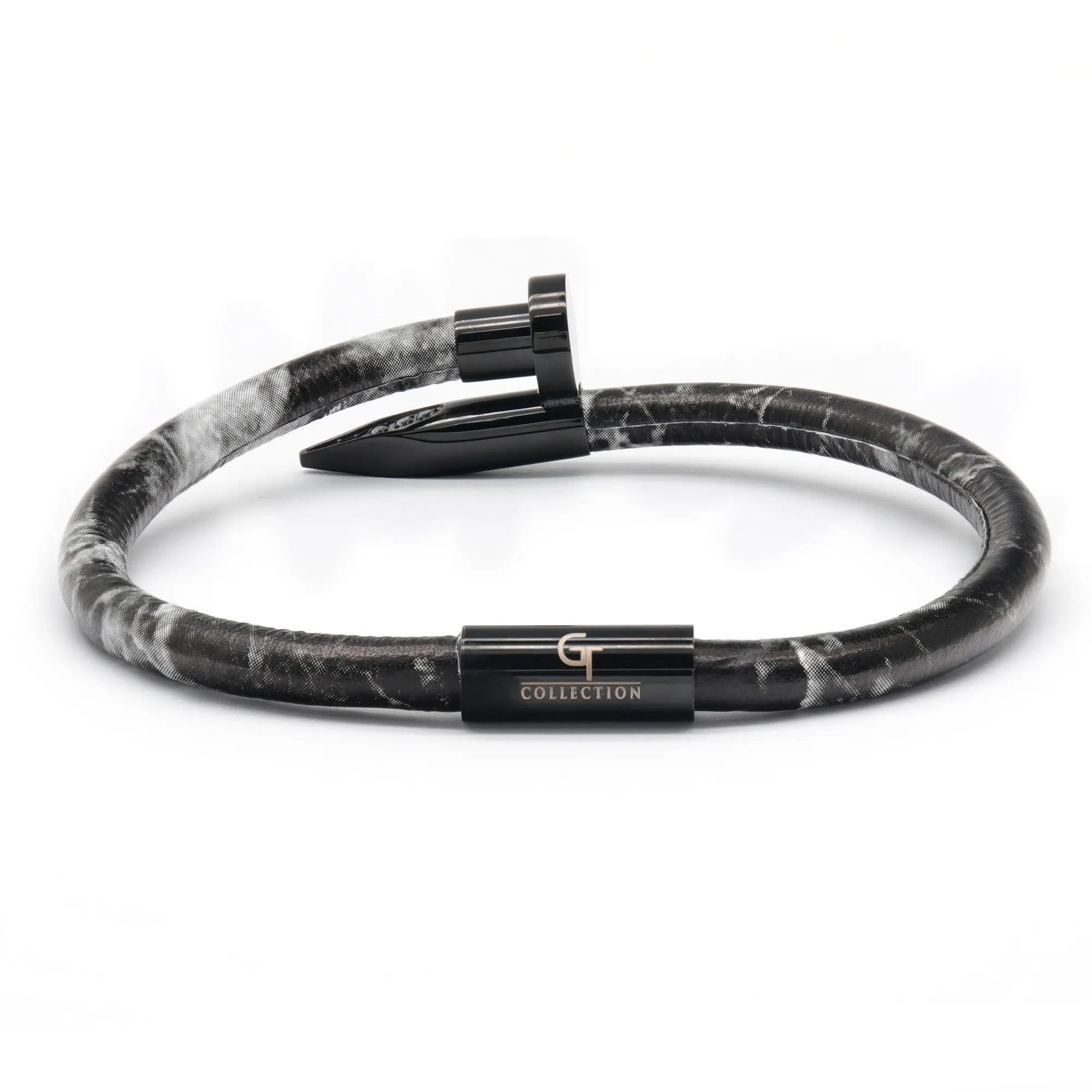 Bracelet Black Nail with Zircon - Black Leather