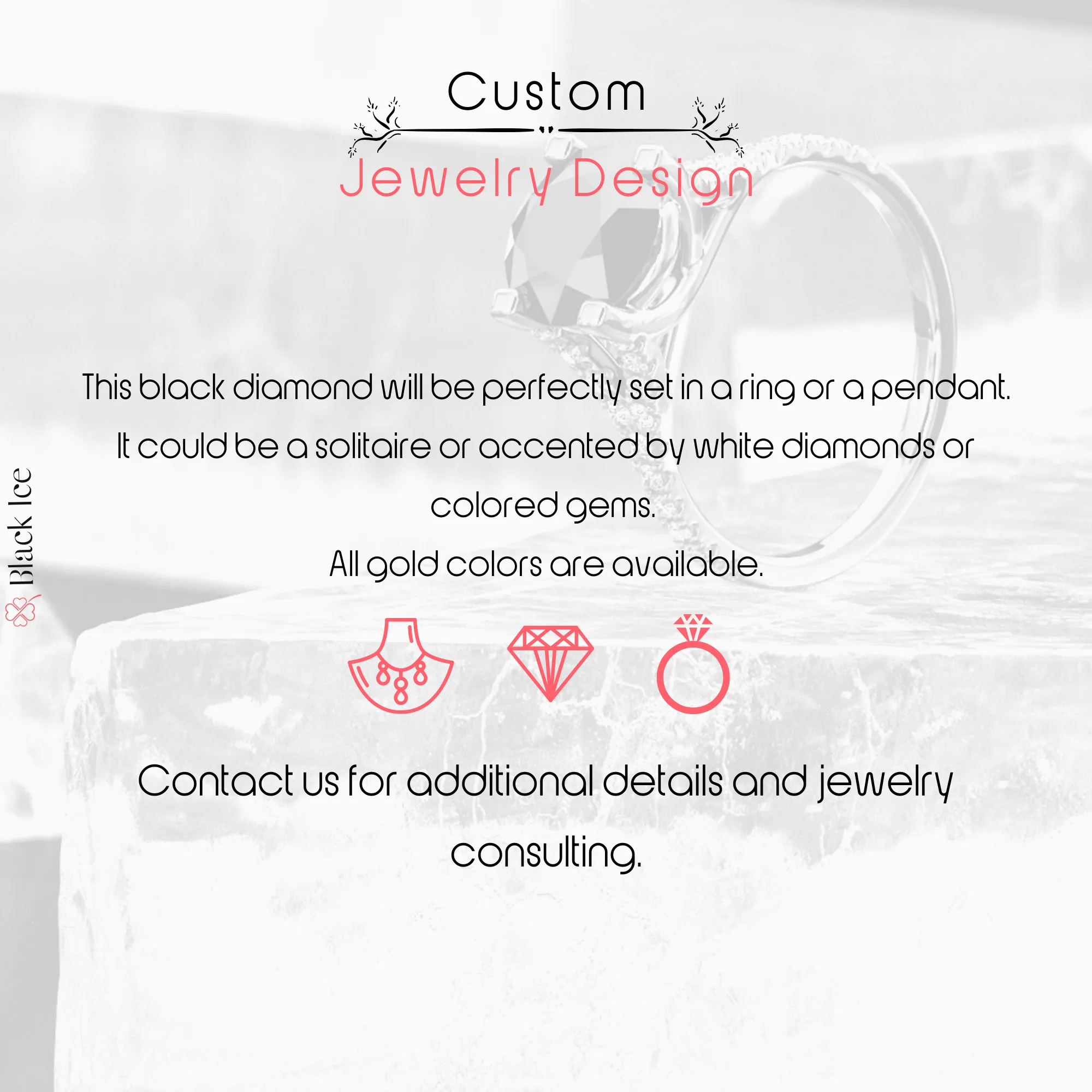 Cat's Eye  Inverted  Natural Black Diamond Round Engagement Ring