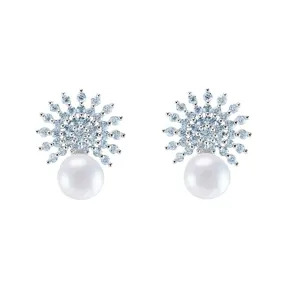 Classic Unique Sun Design With Pearl CZ Brass Earrings