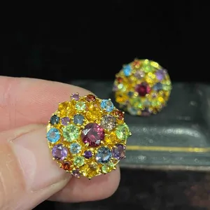 Colourful Gemstone Round Cluster Earrings