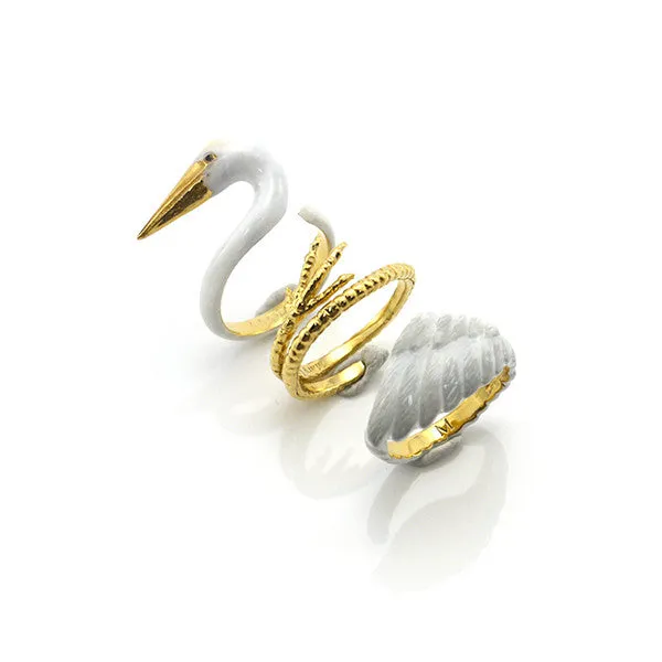 Crane Bird 3 Pieces Set Ring