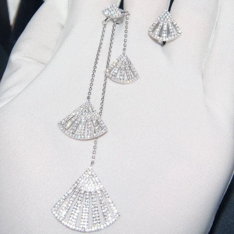 Created Diamond Unique and Sweet Fan-shaped Asymmetrical Earrings