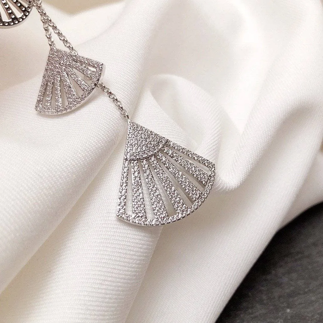 Created Diamond Unique and Sweet Fan-shaped Asymmetrical Earrings