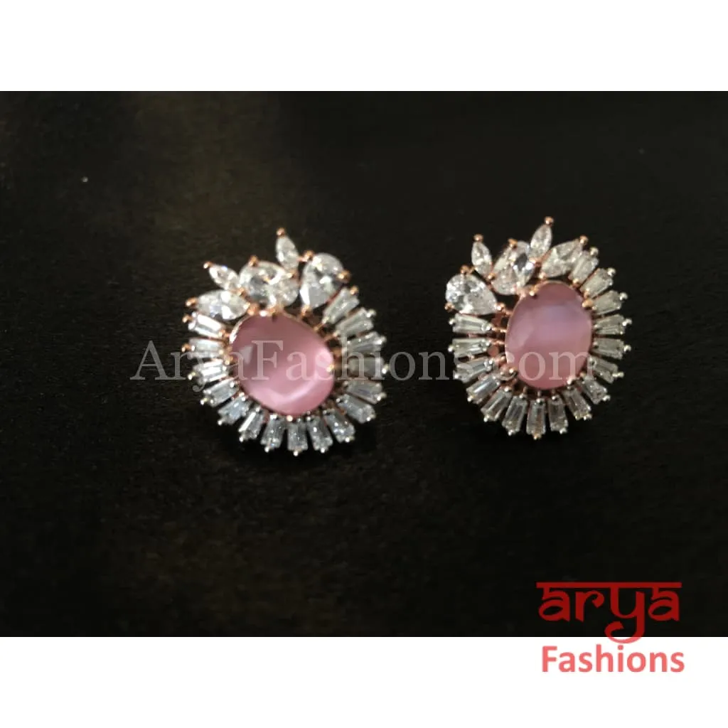 Cubic Zirconia Pink Stone studs in Rose Gold