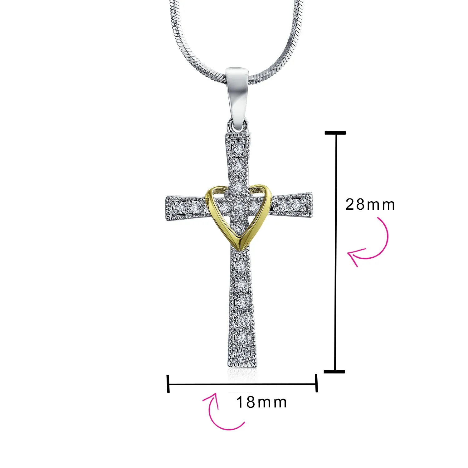 CZ Pave Accent Heart & Infinity Cross Pendant Necklace 14K Gold Plated Teens