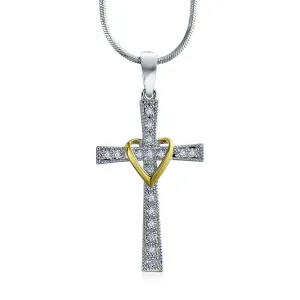 CZ Pave Accent Heart & Infinity Cross Pendant Necklace 14K Gold Plated Teens