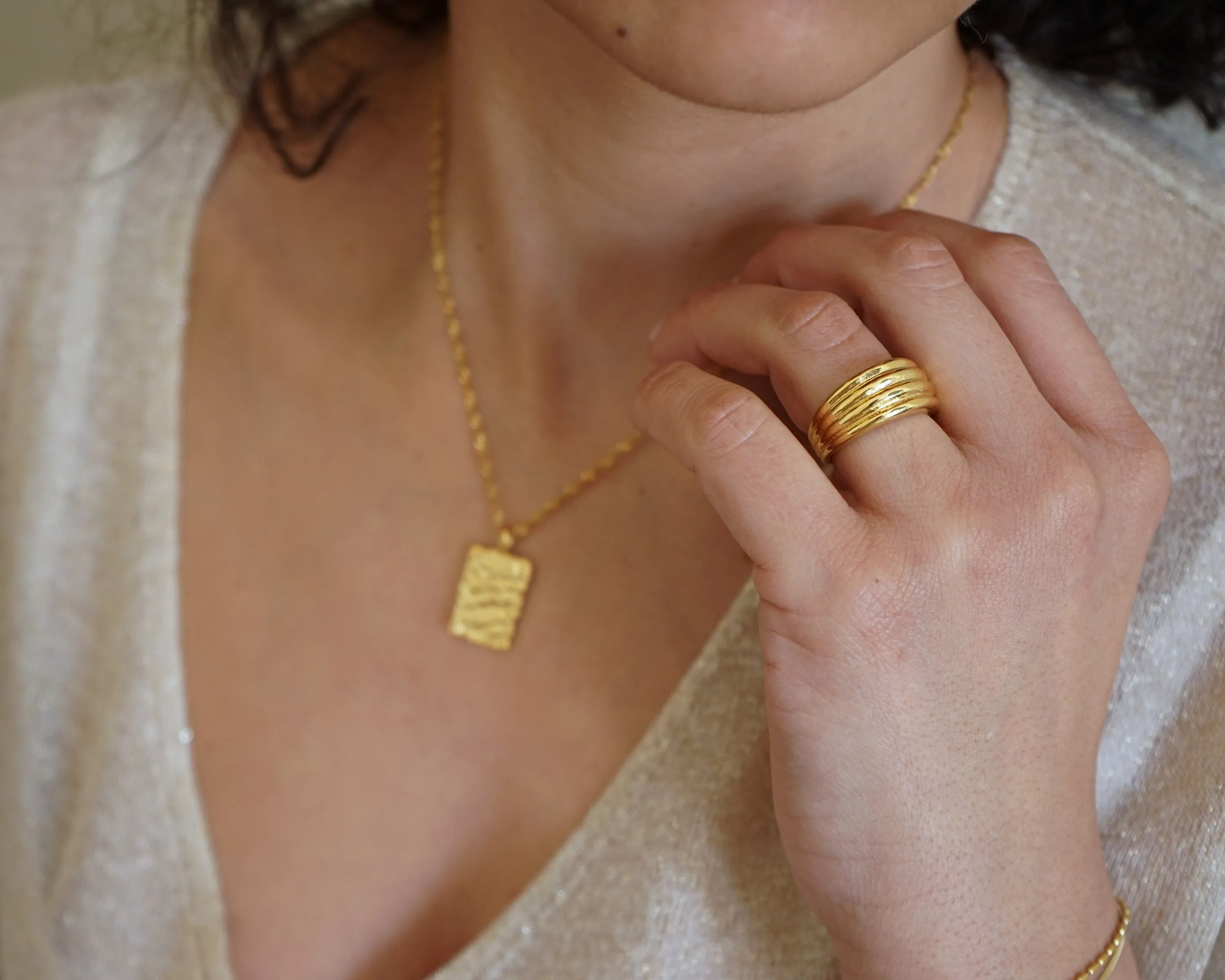 Dainty Gold Braided Soft Dome Ring Chunky Croissant Ring