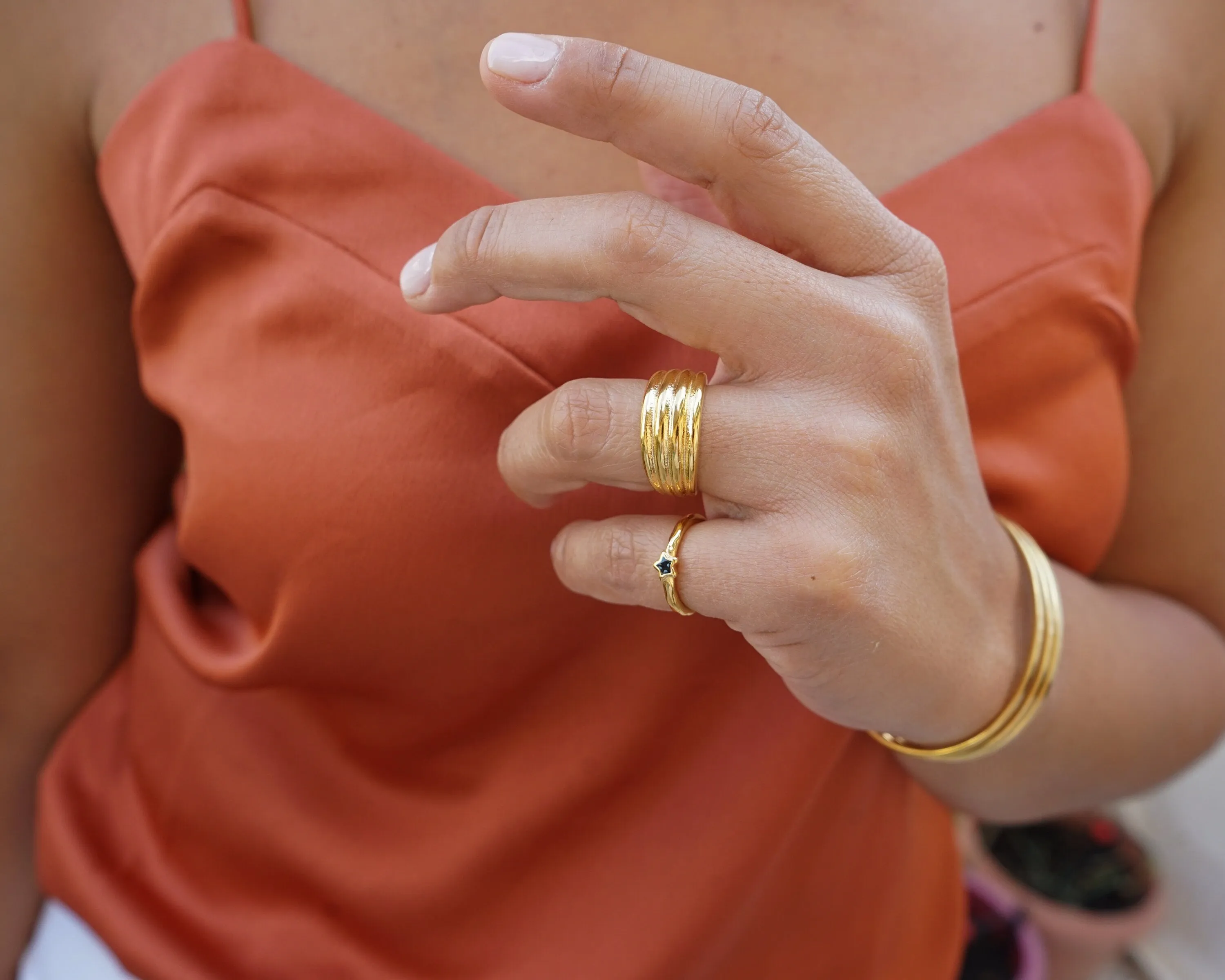 Dainty Gold Braided Soft Dome Ring Chunky Croissant Ring