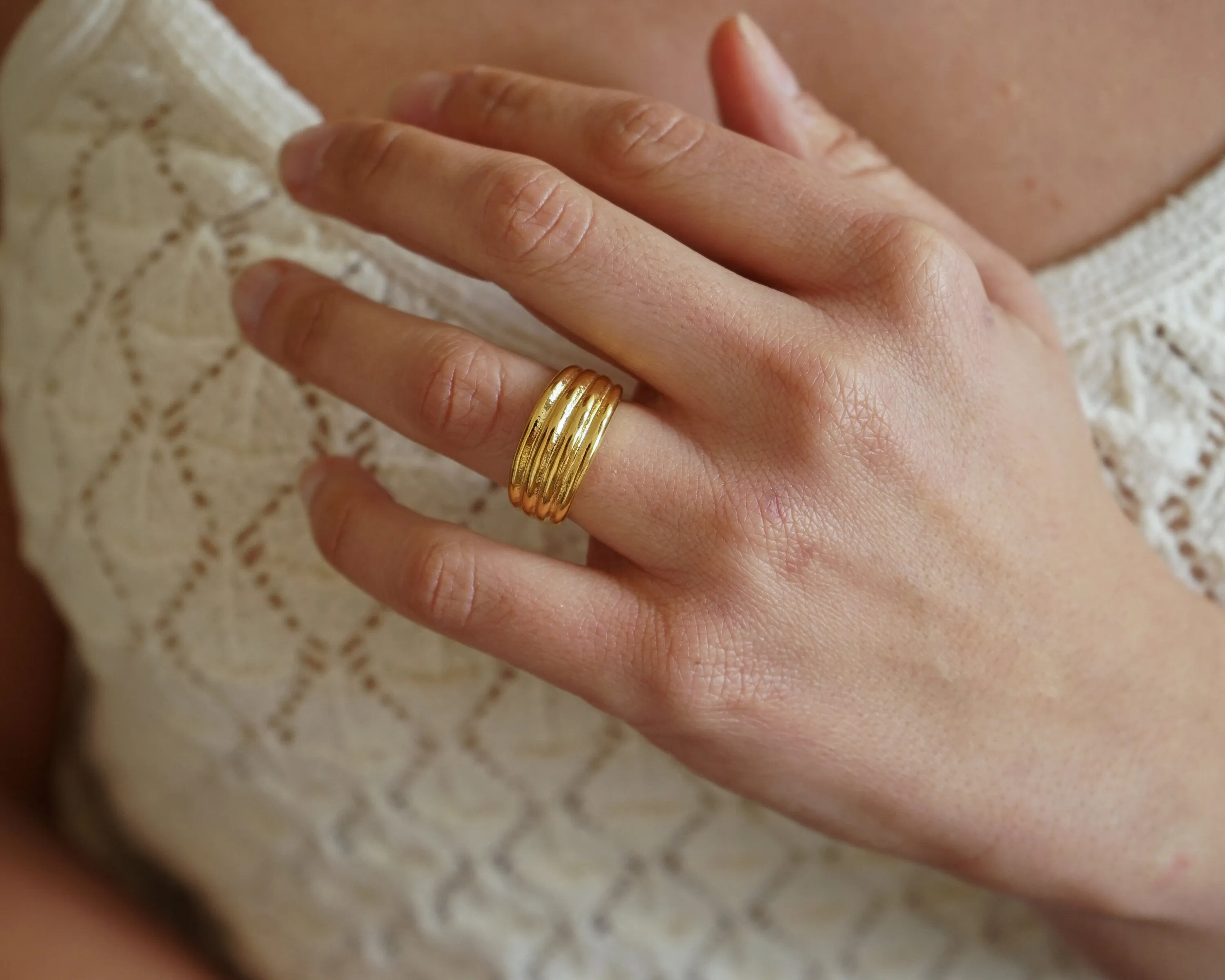 Dainty Gold Braided Soft Dome Ring Chunky Croissant Ring