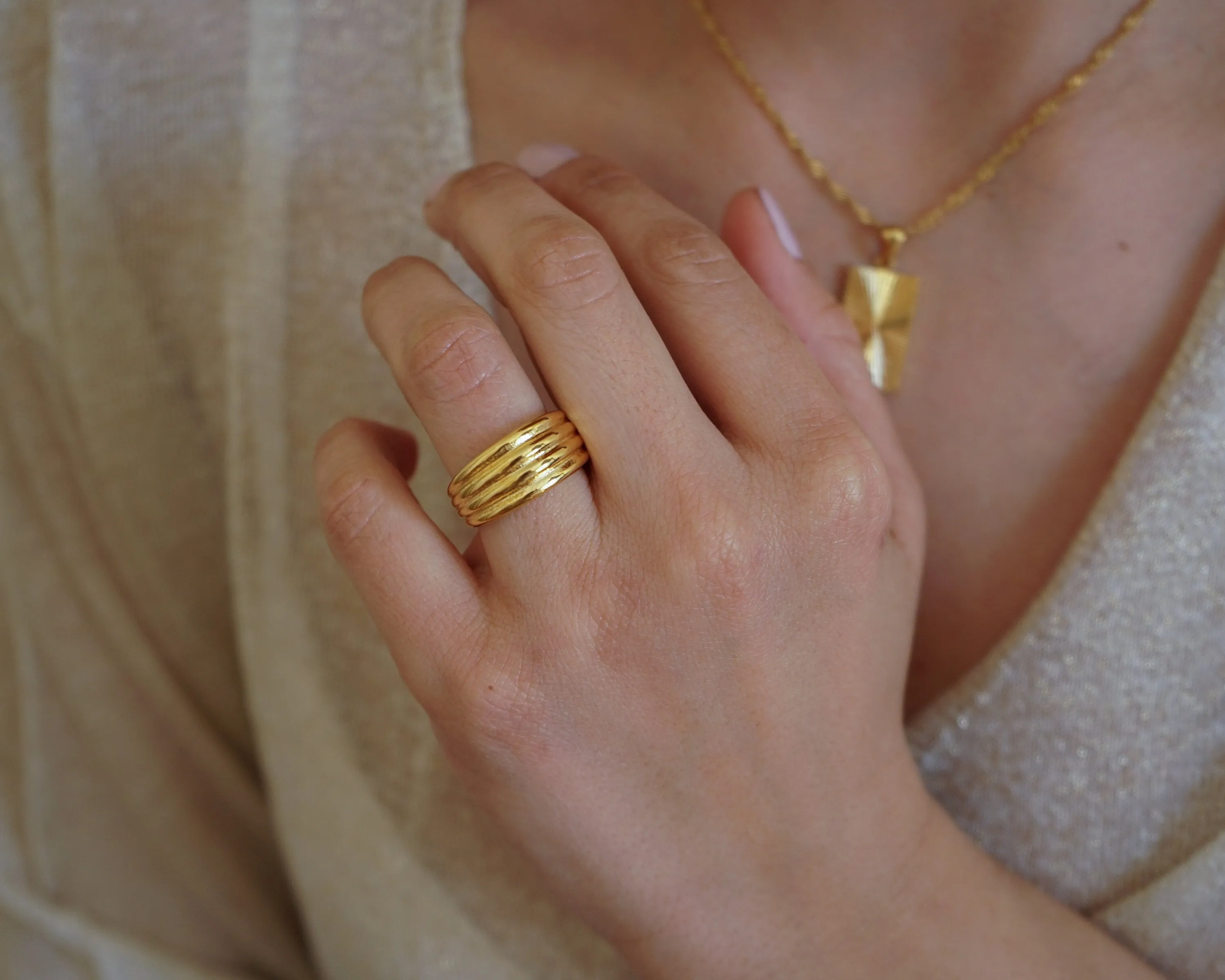 Dainty Gold Braided Soft Dome Ring Chunky Croissant Ring