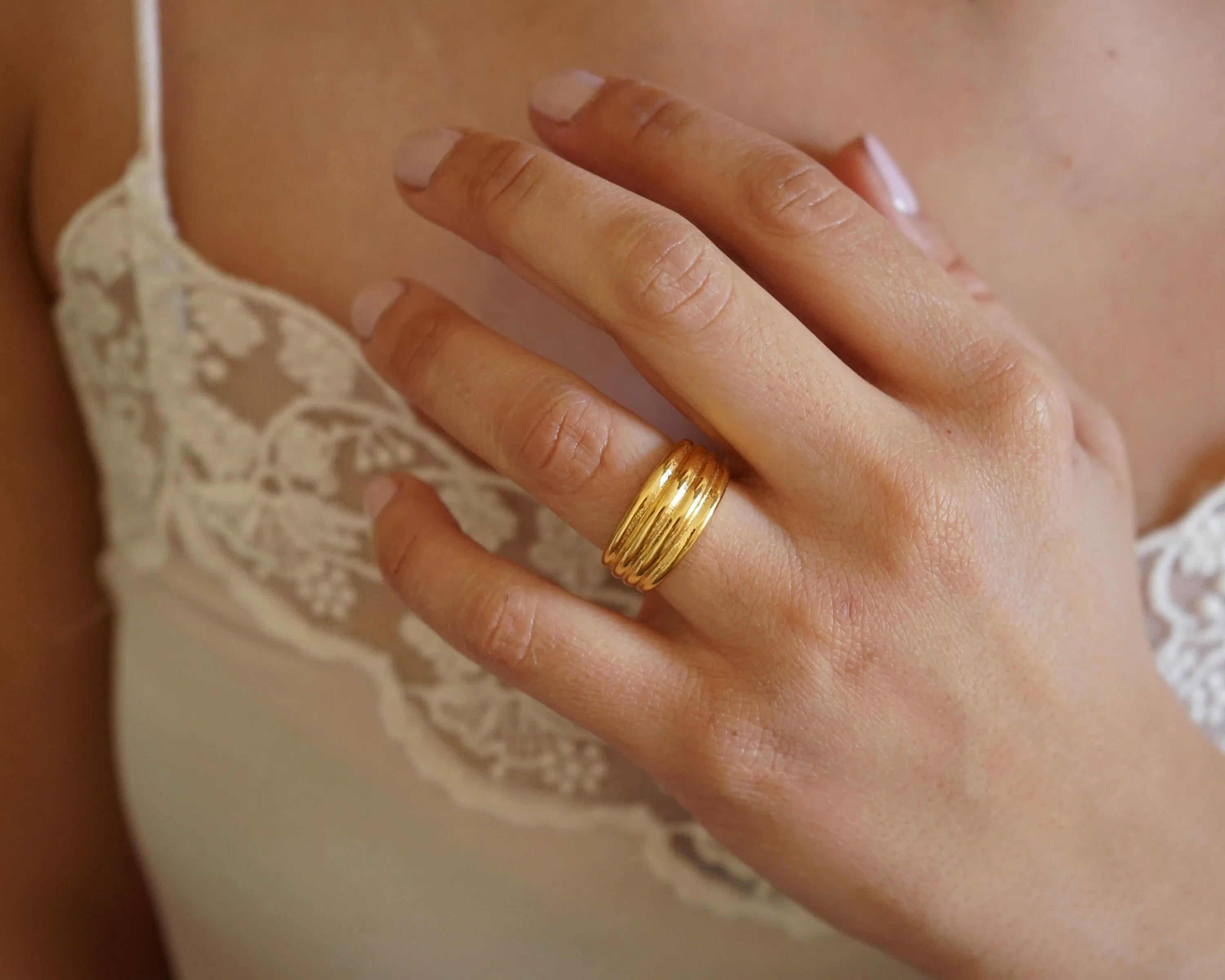 Dainty Gold Braided Soft Dome Ring Chunky Croissant Ring