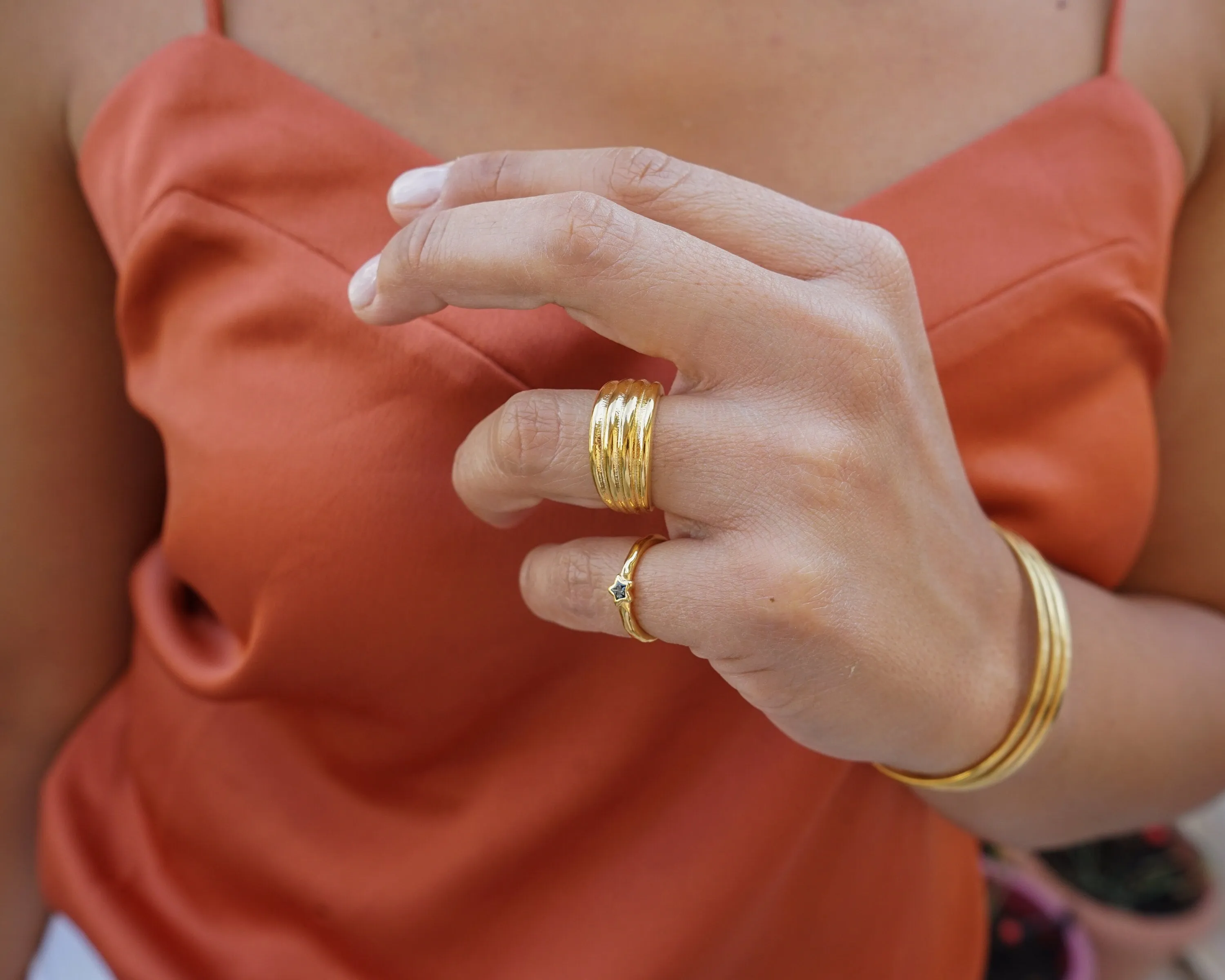 Dainty Gold Braided Soft Dome Ring Chunky Croissant Ring