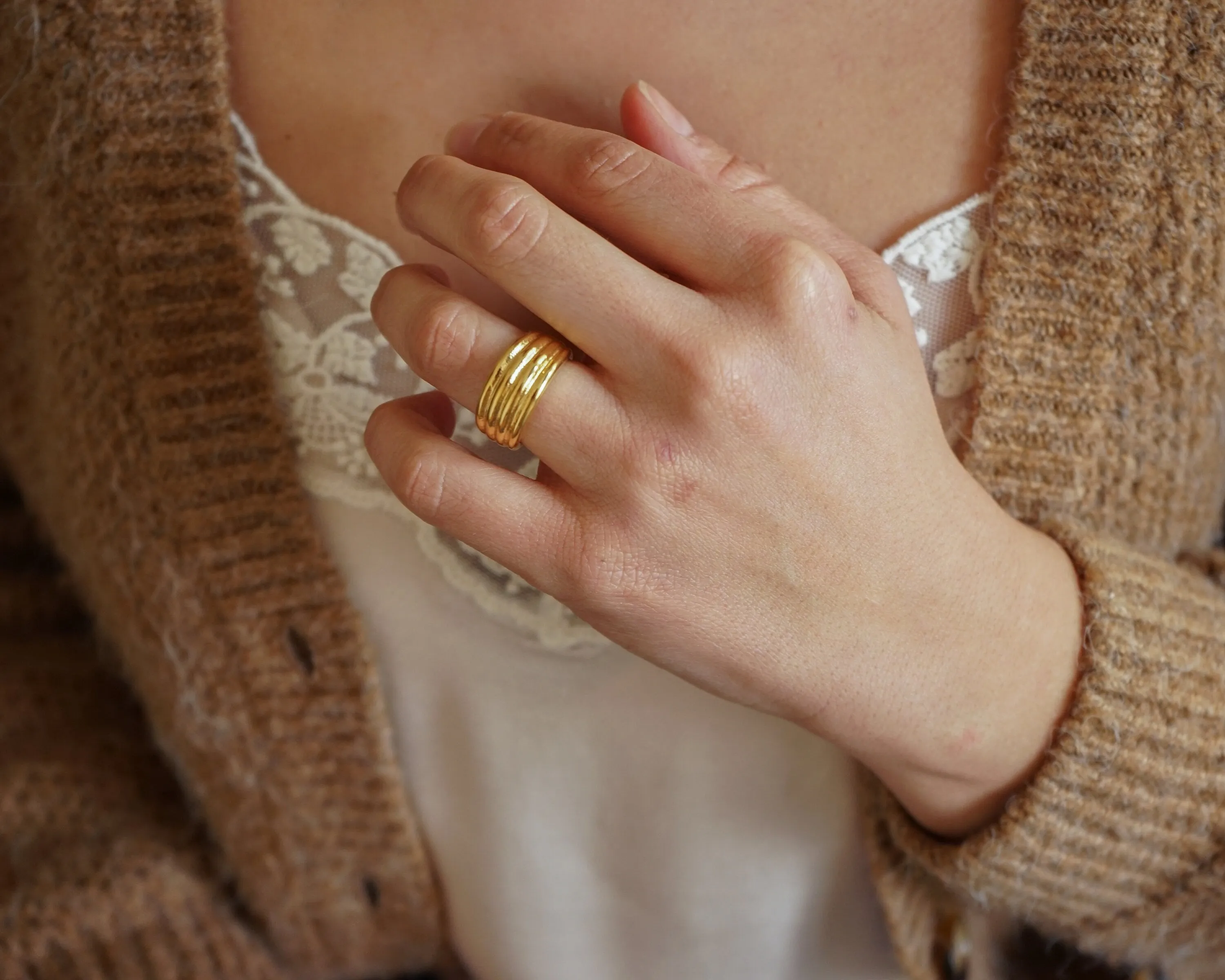 Dainty Gold Braided Soft Dome Ring Chunky Croissant Ring