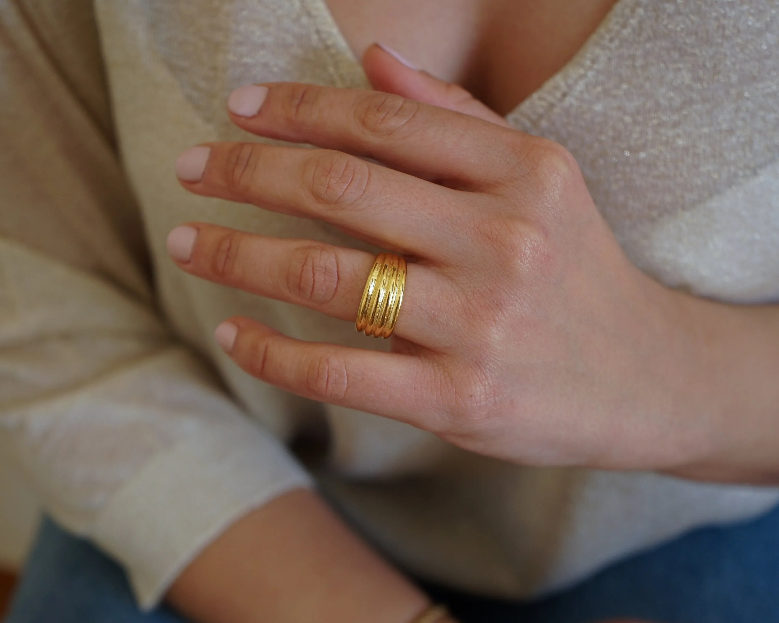 Dainty Gold Braided Soft Dome Ring Chunky Croissant Ring