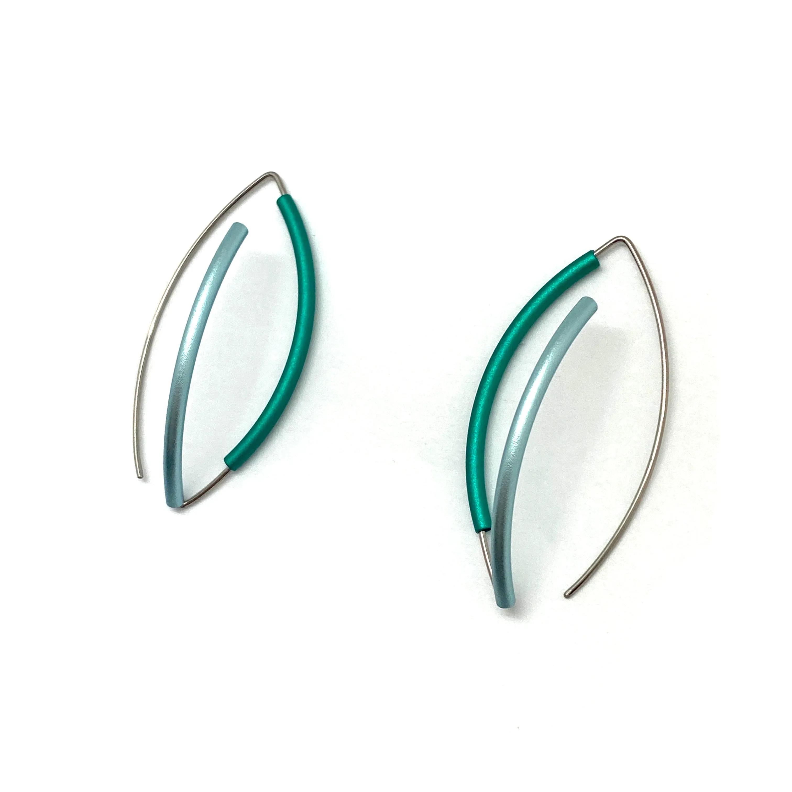 Dark Green and Light Blue 3D Bow Earrings