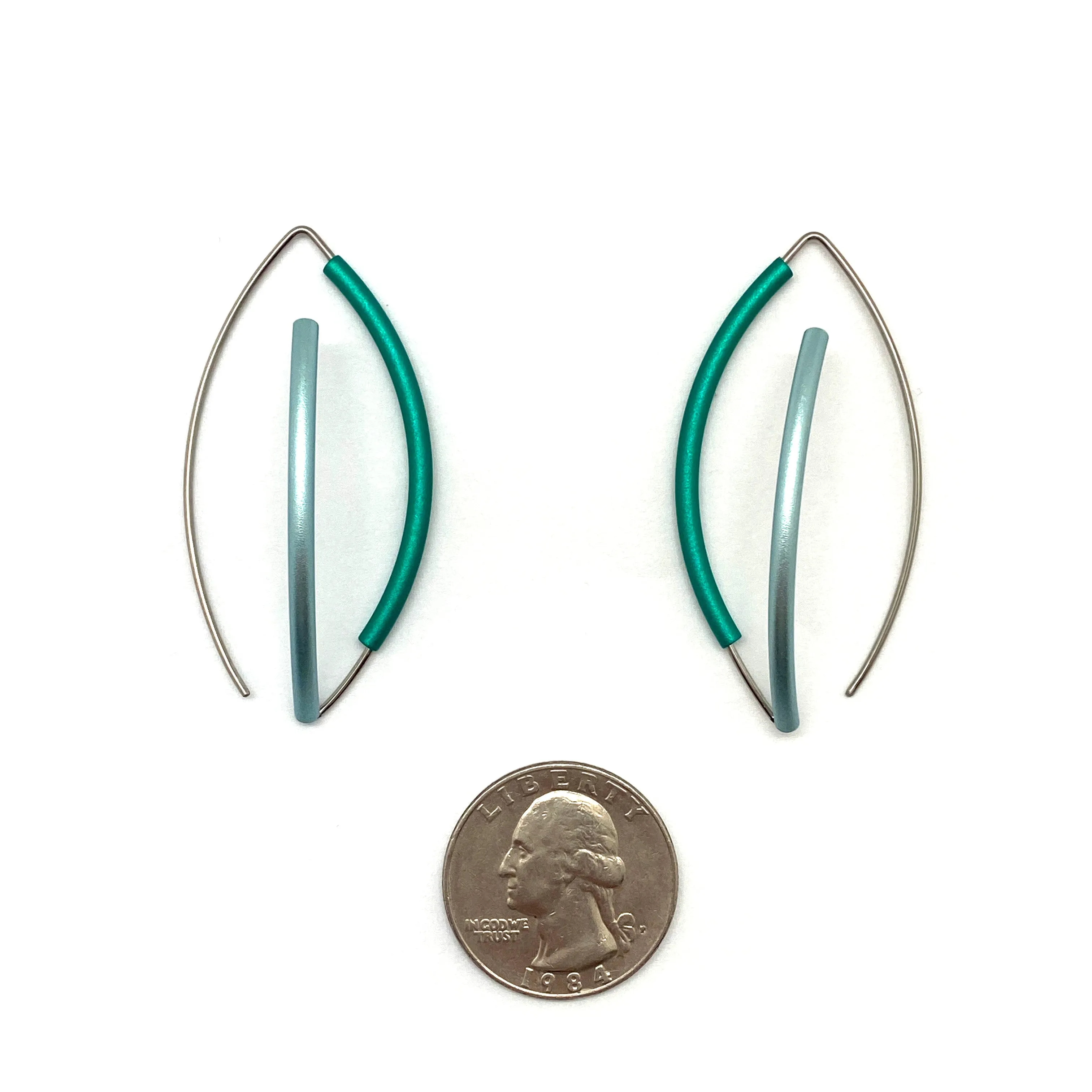 Dark Green and Light Blue 3D Bow Earrings