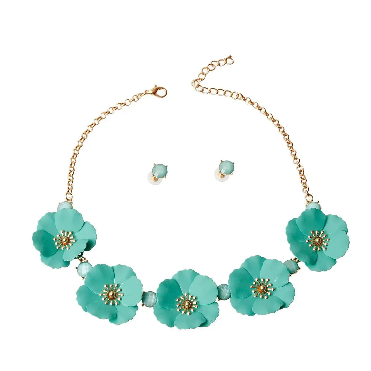 Deliciously Striking Green Flower Necklace Set - Stunning Jewelry