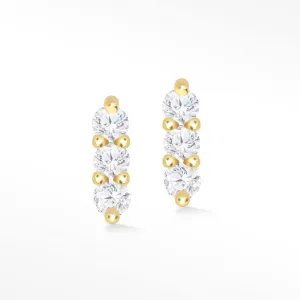 Diamond Push Back Earrings 3 Scones 14k Yellow