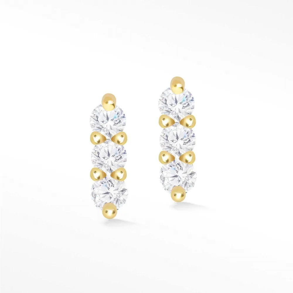 Diamond Push Back Earrings 3 Scones 14k Yellow