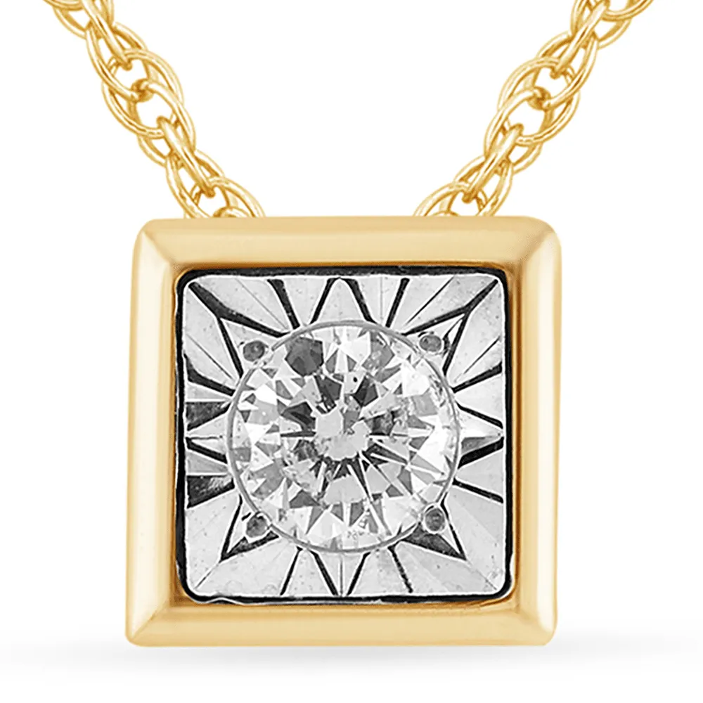 Diamond Set Bezel Cushion Necklace in 9ct Yellow Gold