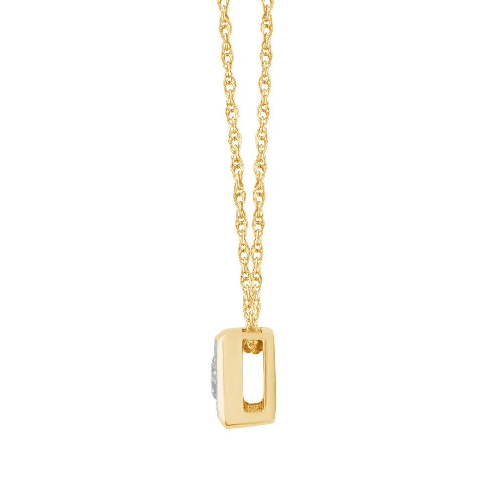 Diamond Set Bezel Cushion Necklace in 9ct Yellow Gold