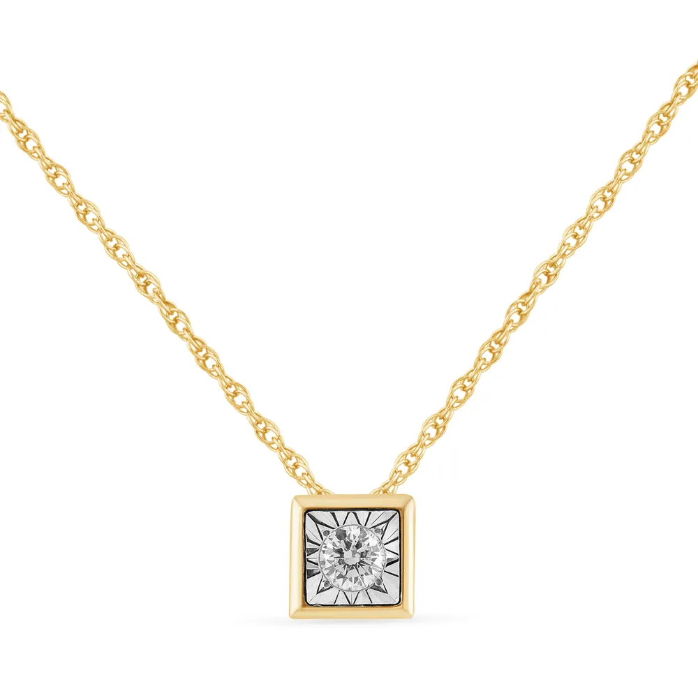 Diamond Set Bezel Cushion Necklace in 9ct Yellow Gold