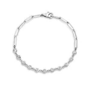 Diamond Station Bracelet With Half Paper Clip Chain (0.55 ct.) Bezel Set in 14K Gold