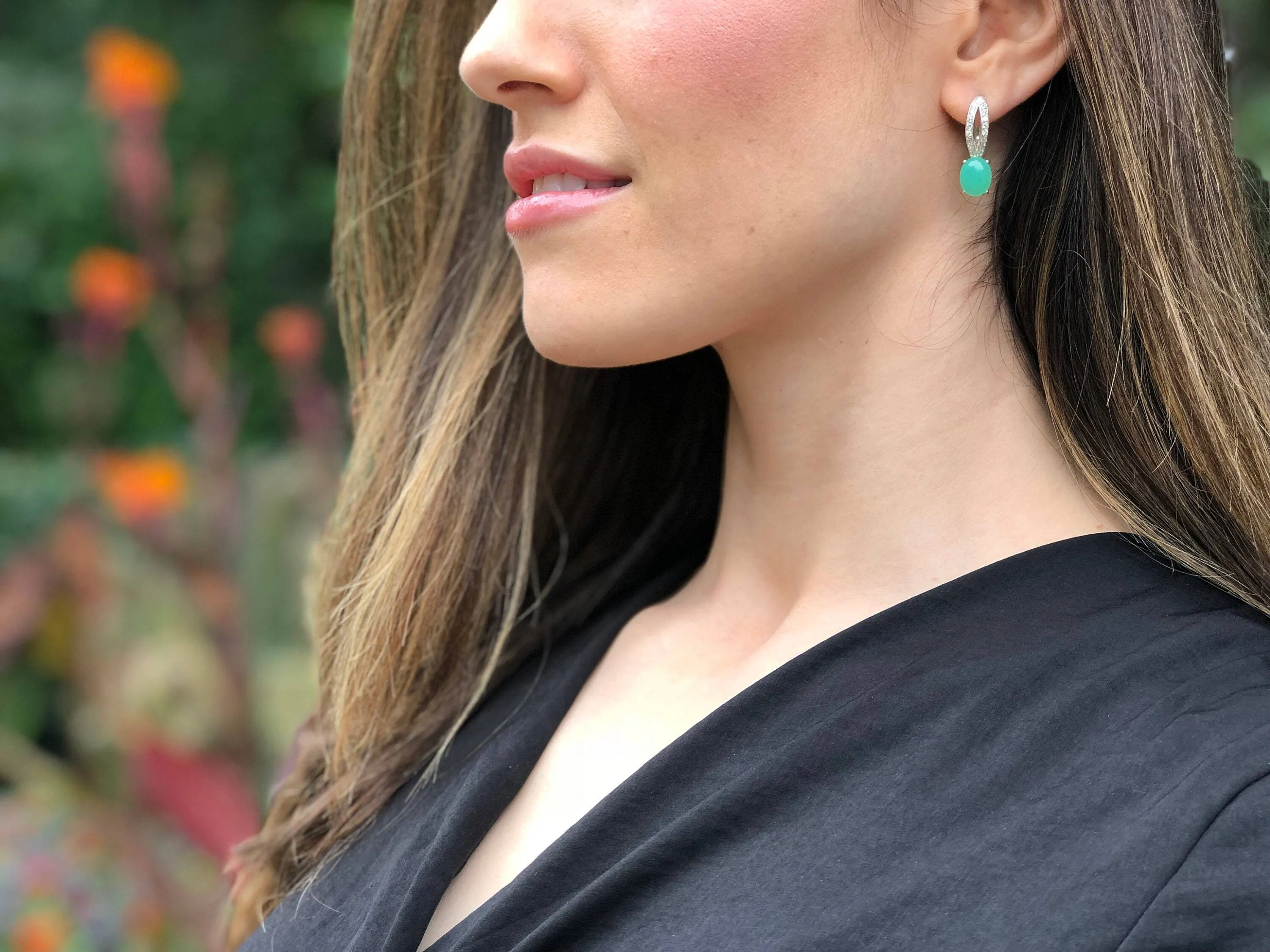 Drop Emerald Earrings - Long Green Earrings - Unique Oval Earrings