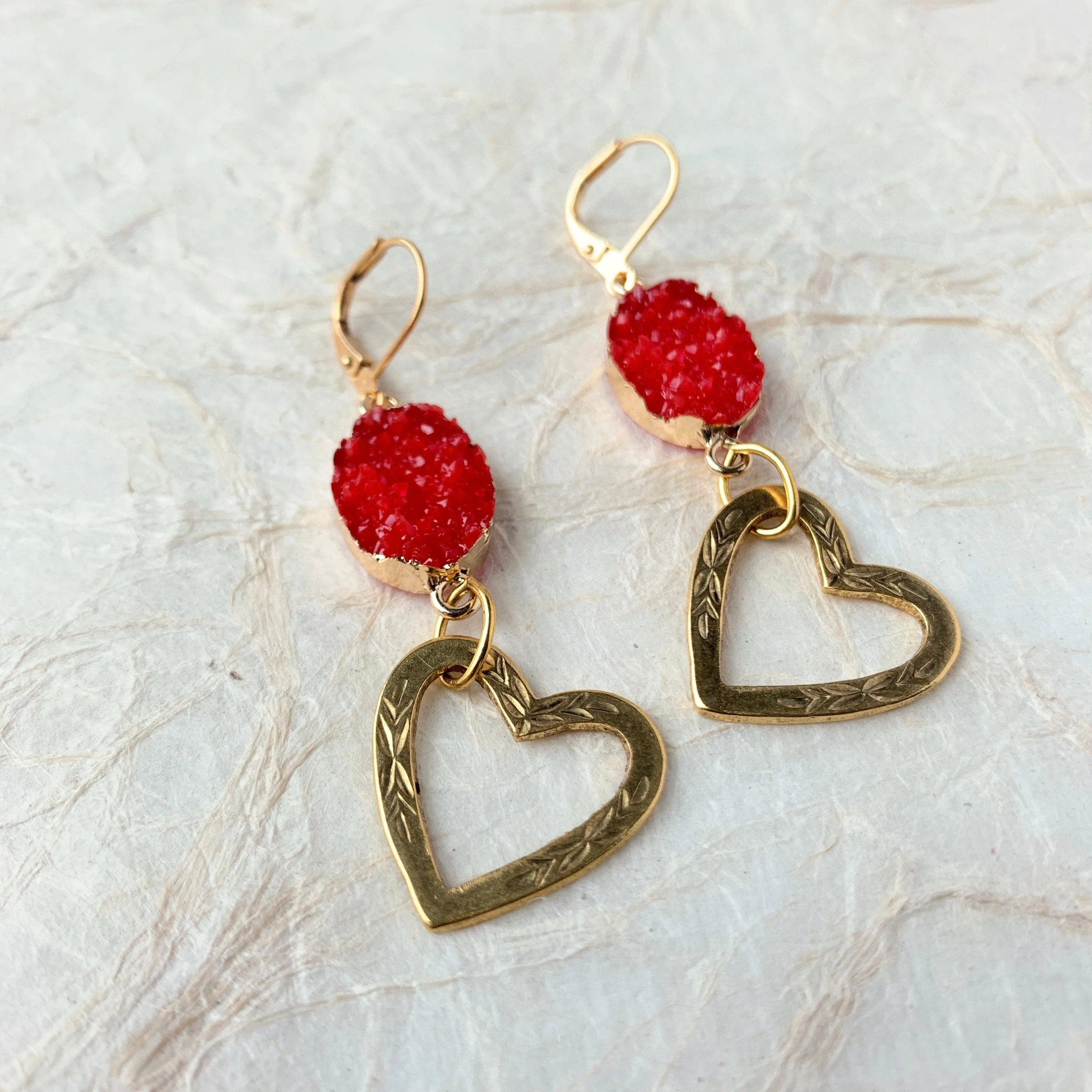 Druzy Crystal Heart Earrings