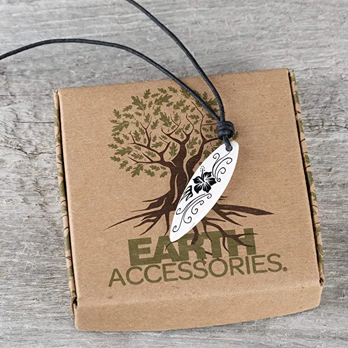 Earth Accessories Adjustable Organic Wood Surfboard Pendant Necklace - Beach Necklaces or Surfer Necklace for Women or Men