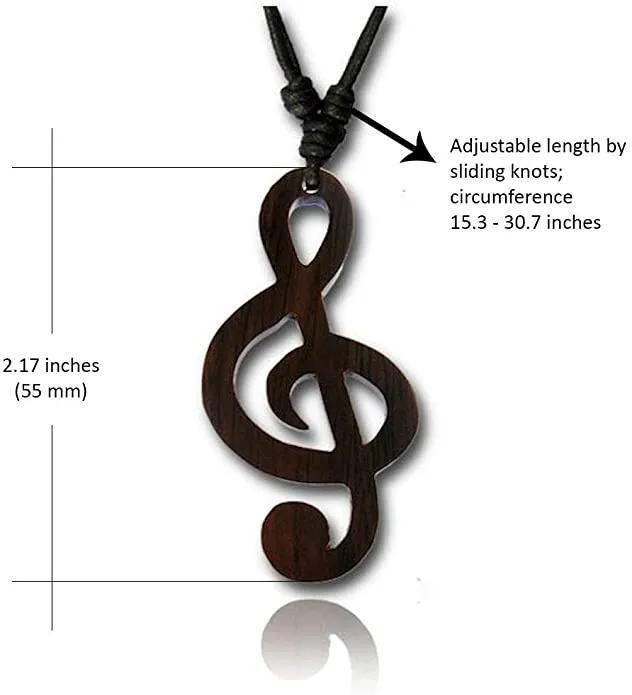 Earth Accessories Organic Wood Music Note Necklace for Women - Pendant Treble Clef Music Necklaces or Music Jewelry