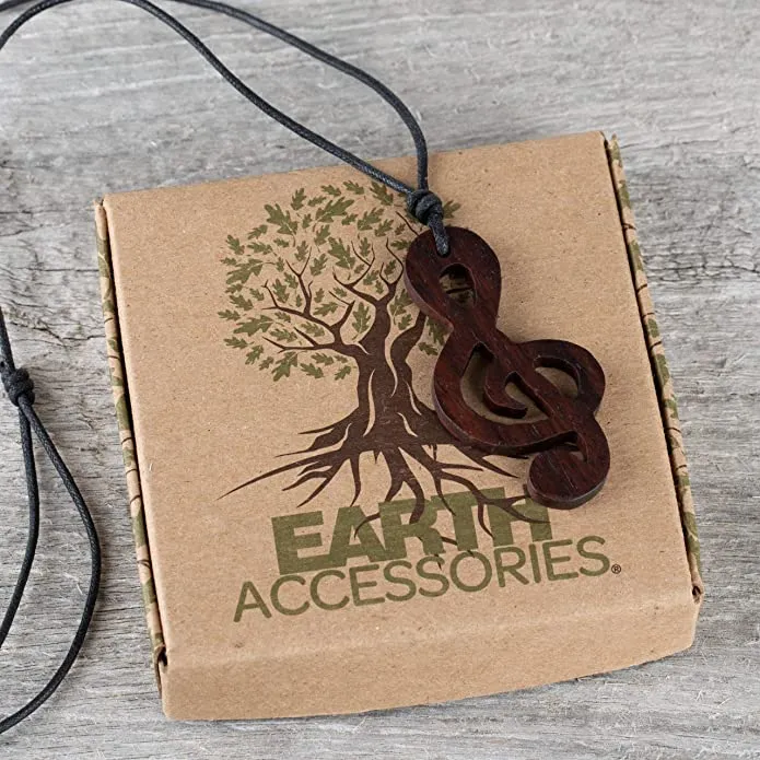 Earth Accessories Organic Wood Music Note Necklace for Women - Pendant Treble Clef Music Necklaces or Music Jewelry