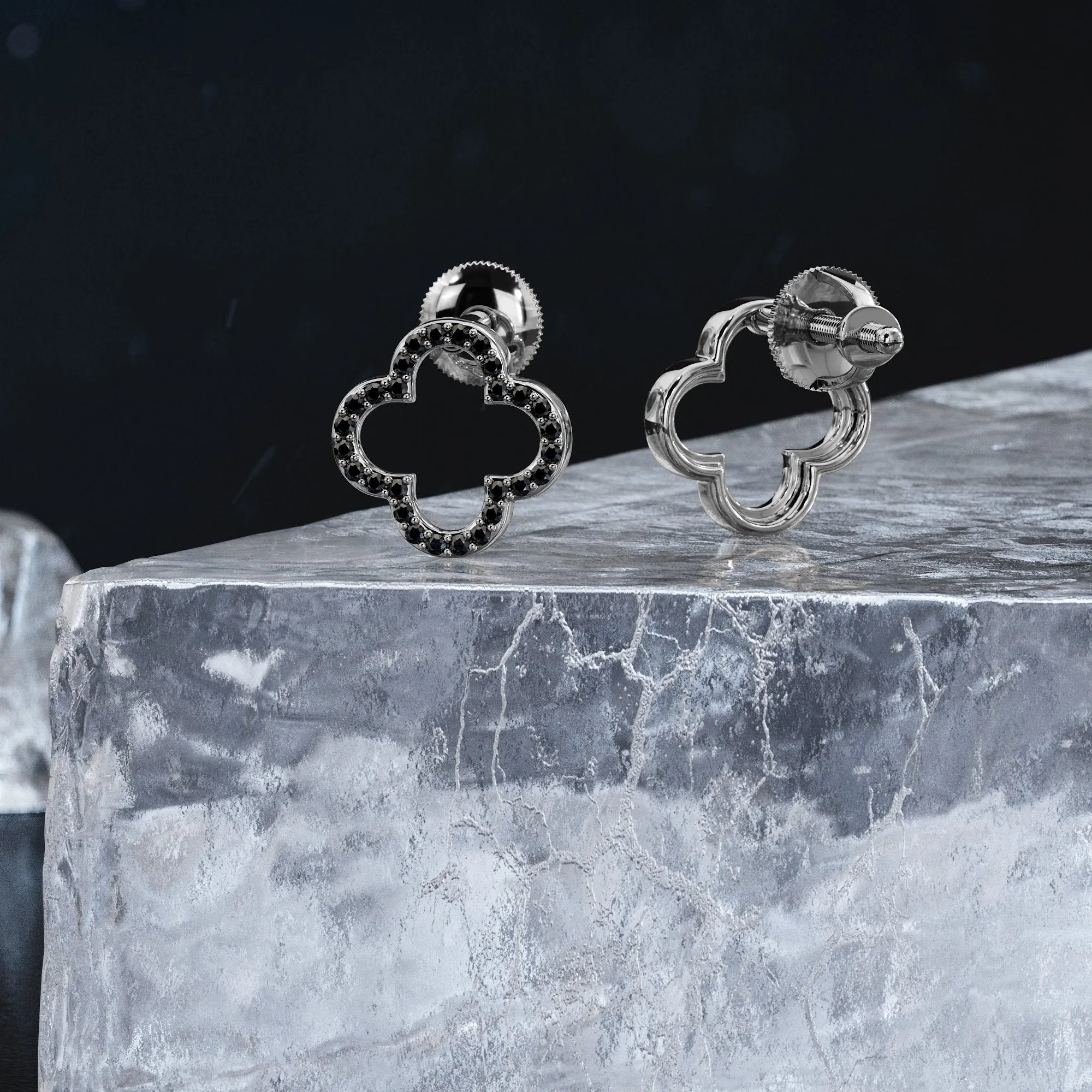 El Mdano Natural Black Diamonds White Gold Unique Earrings