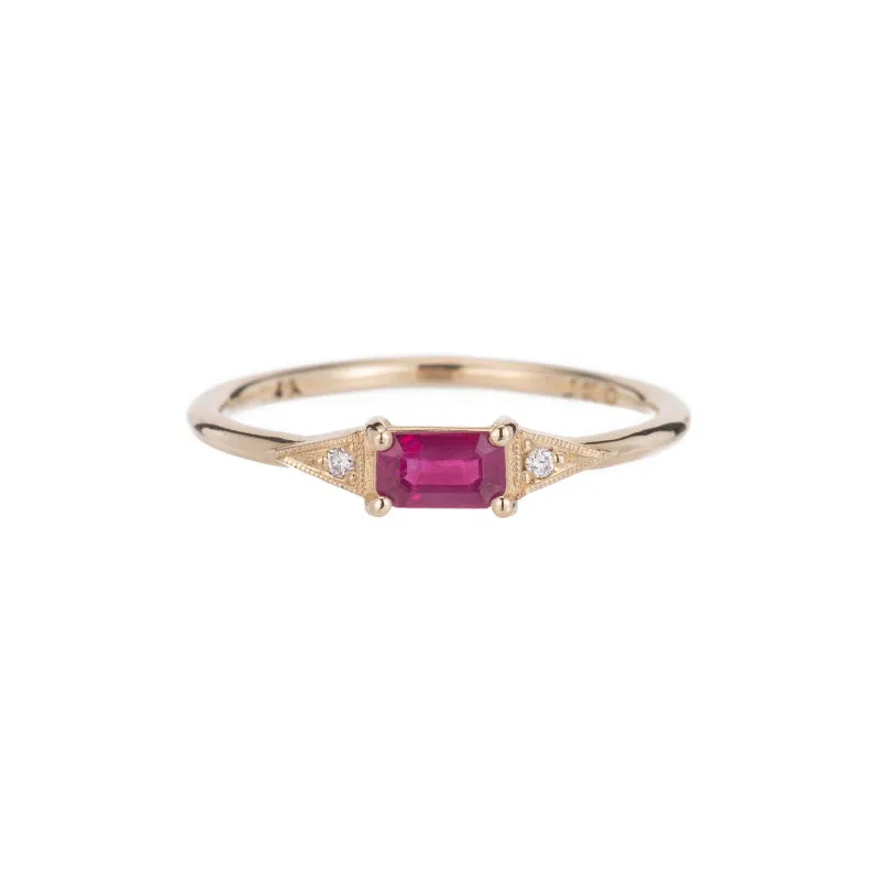 Emerald Cut Ruby Deco Ring