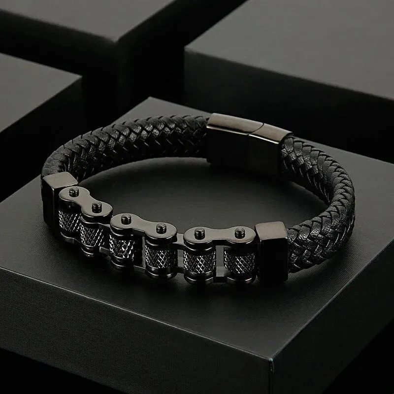 Federío Stainless Steel & Cowhide Motorcycle Chain Bracelet