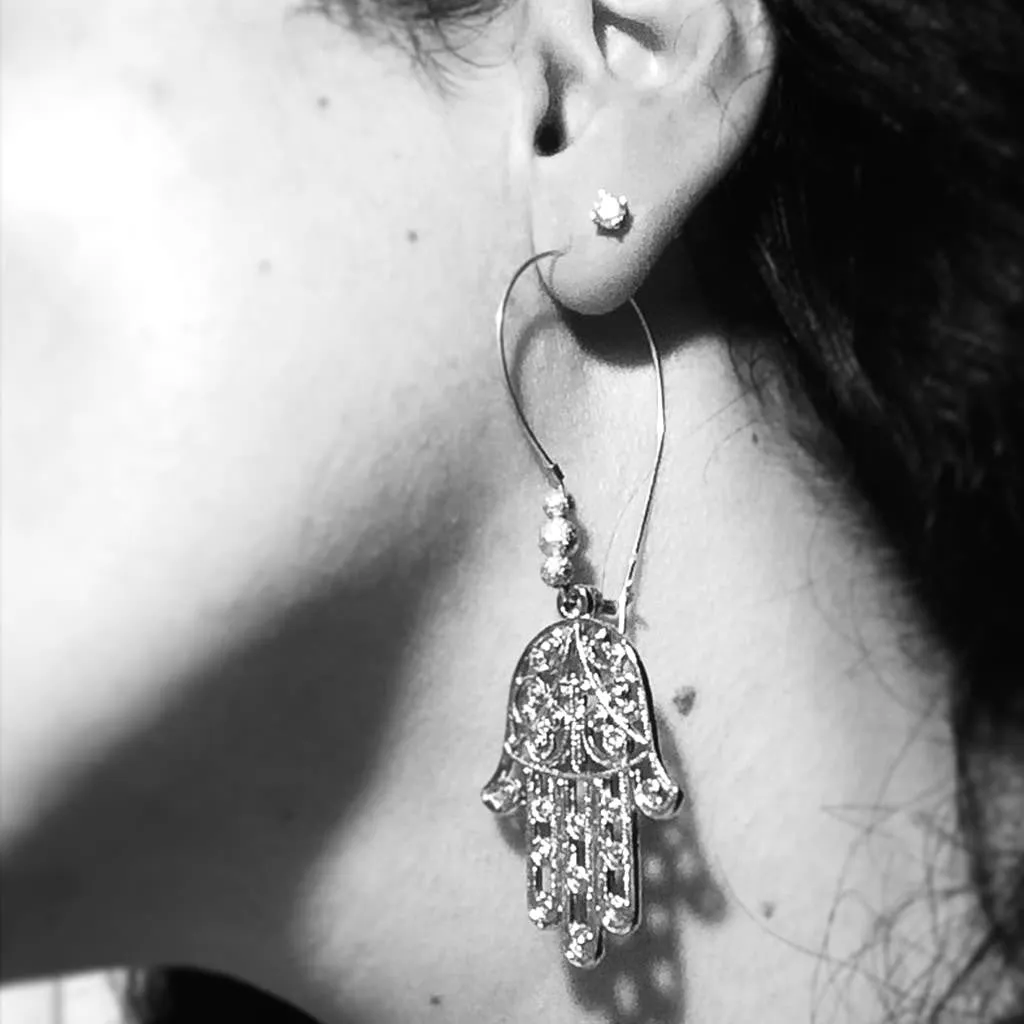 Filigree Hamsa Hand Hoop Earrings