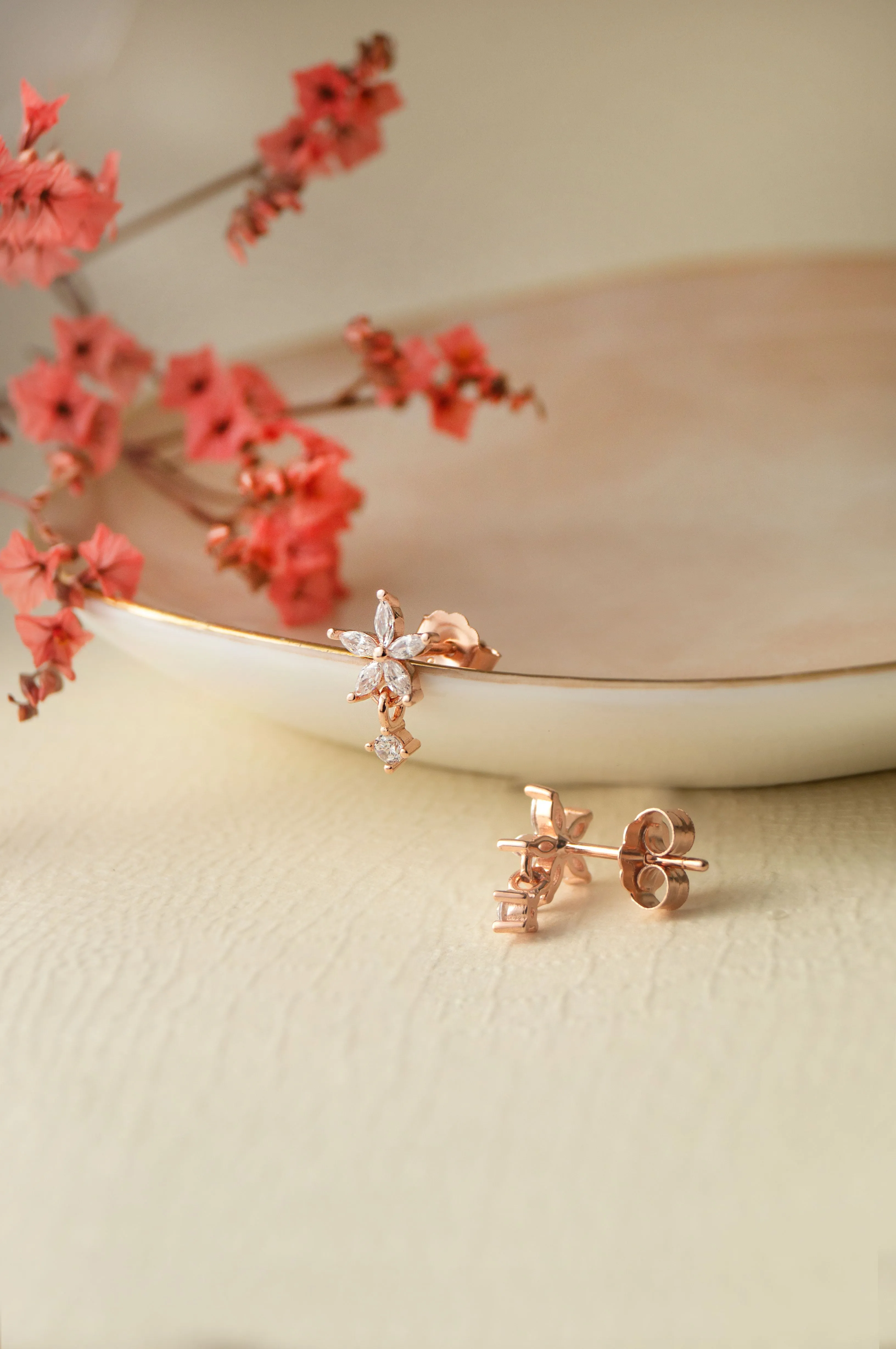 Flower With A Tiny Bling Sterling Silver Drop Earring