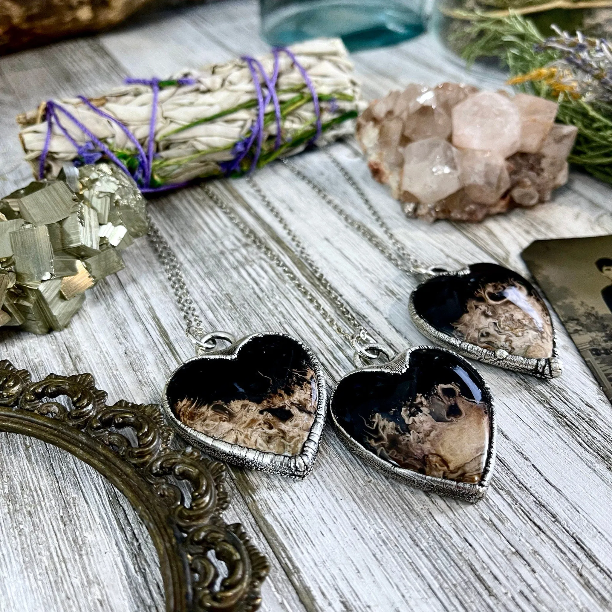 Fossilized Palm Root Heart Necklace in Fine Silver  / Foxlark Collection - One of a Kind