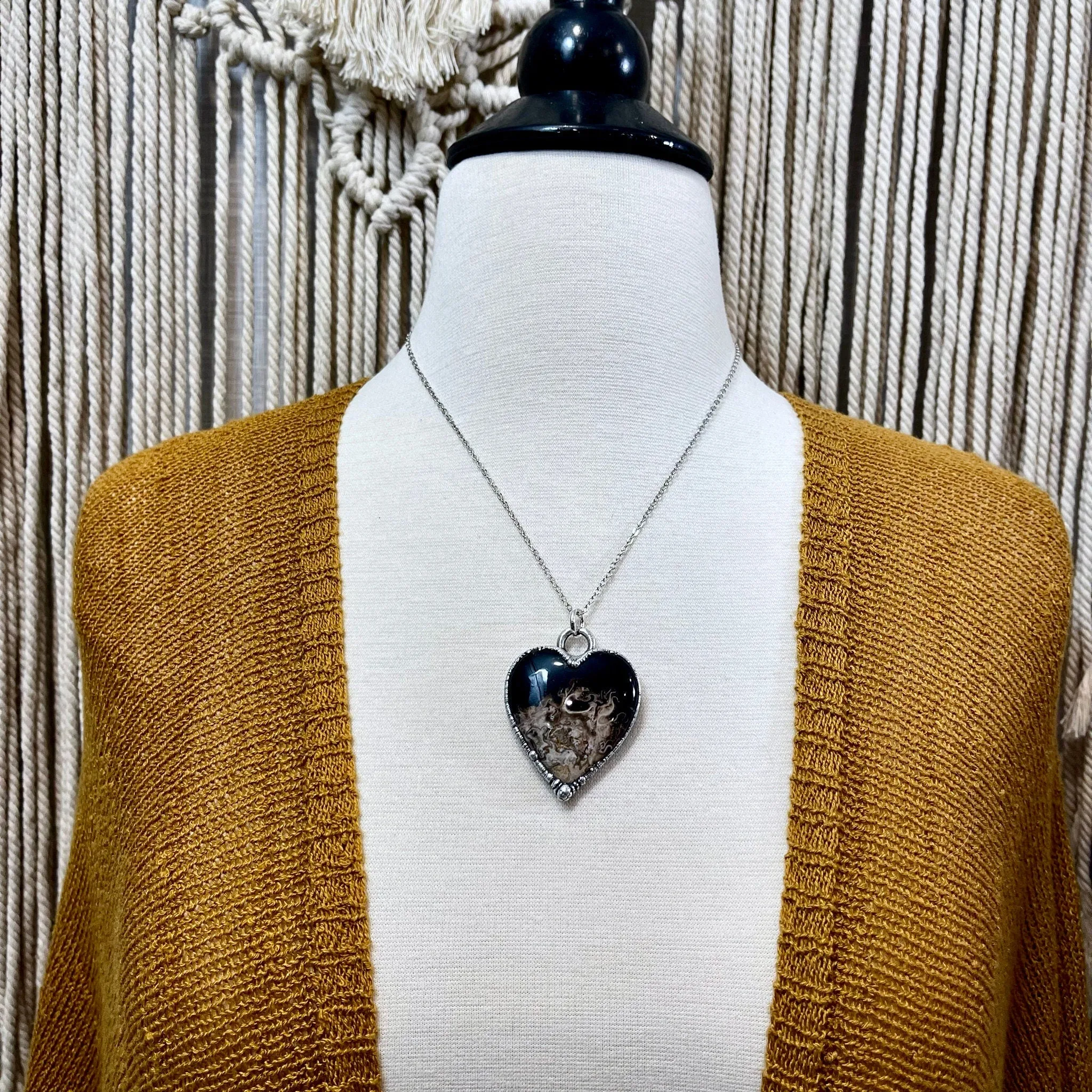 Fossilized Palm Root Heart Necklace in Fine Silver  / Foxlark Collection - One of a Kind