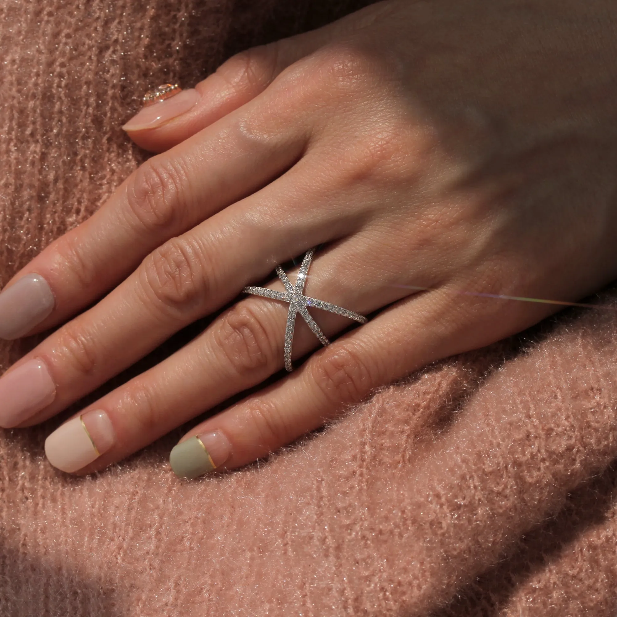 Galaxy Crisscross Ring, Platinum Plated Sterling Silver