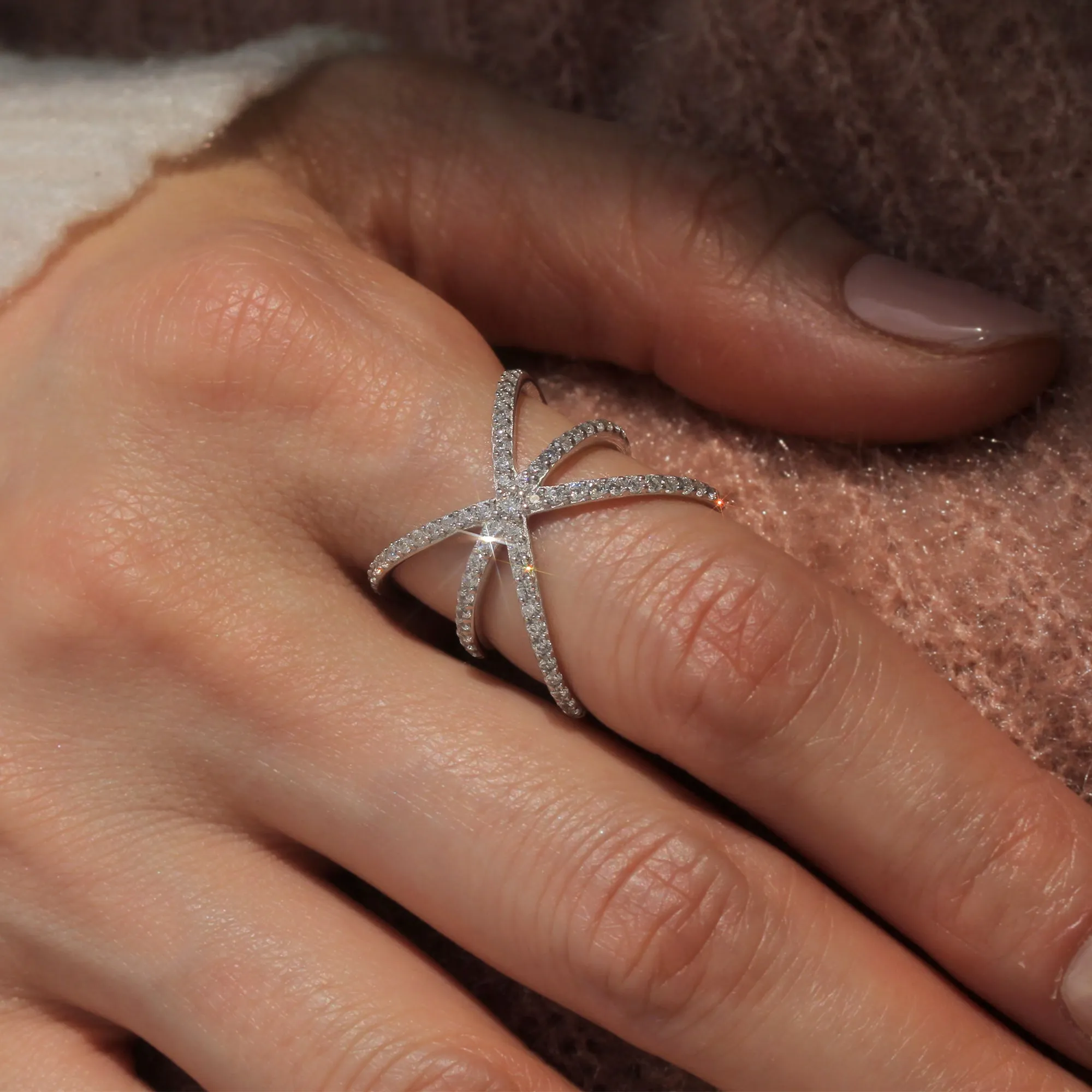 Galaxy Crisscross Ring, Platinum Plated Sterling Silver