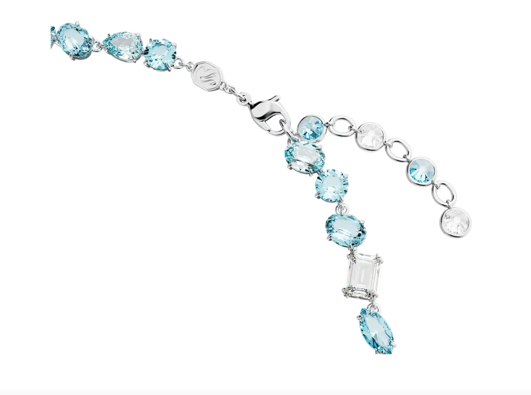 Gema Necklace - mixed cuts, blue, rhodium plated