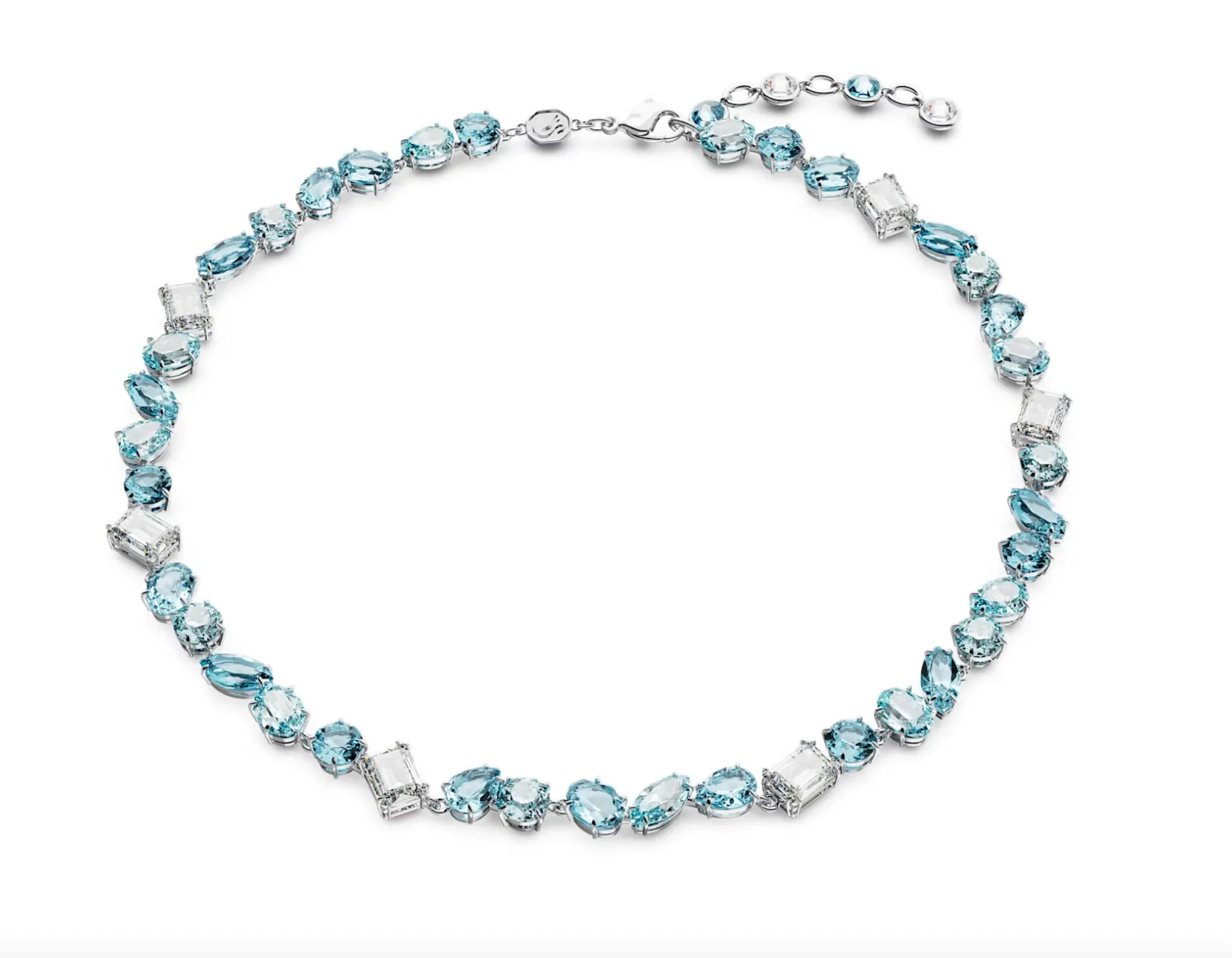 Gema Necklace - mixed cuts, blue, rhodium plated