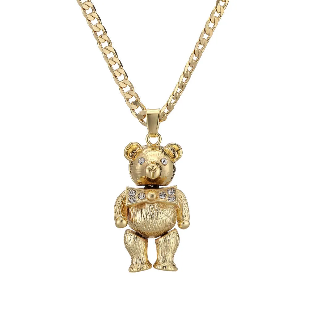 Gold Filled Teddy Bear Pendant With Clear Stones 22 Inch 4mm Cuban Chain