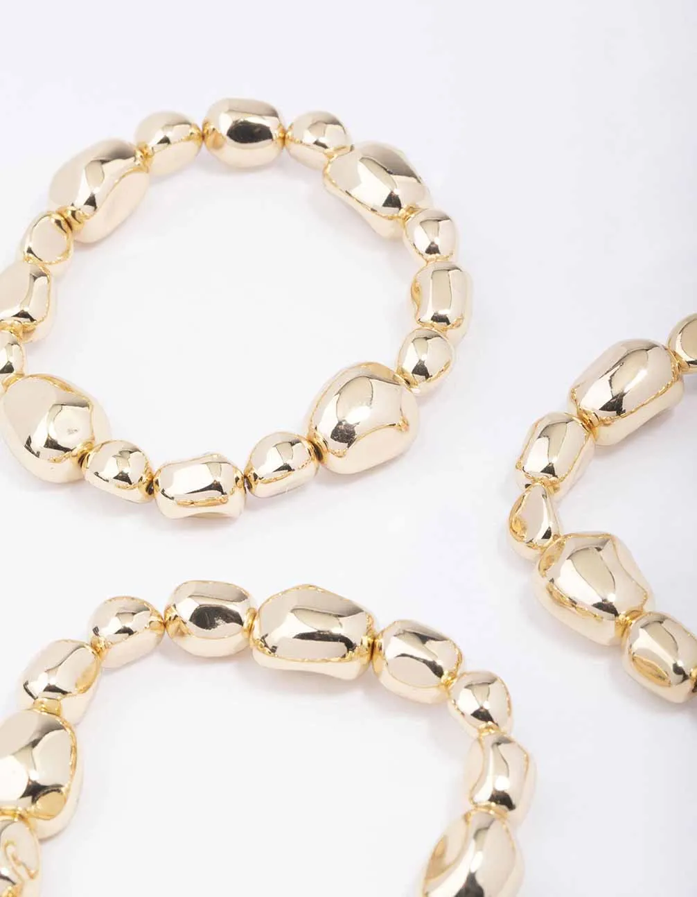 Gold Organic Oval Beaded Stretch Bracelet 3-Pack