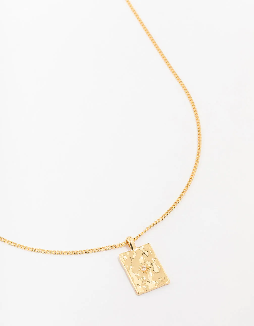 Gold Plated Brass Organic Rectangular Star Pendant Necklace